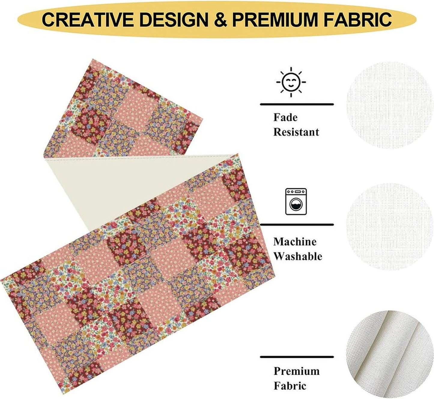 Boho Patchwork Table Runner, Vintage Farmhouse Colorful Wildflowers Bohemian Paisley Flower Table Center Decor for Home Kitchen Dining Patio Holiday Party Indoor Table Decorations, 13"x72" Inch