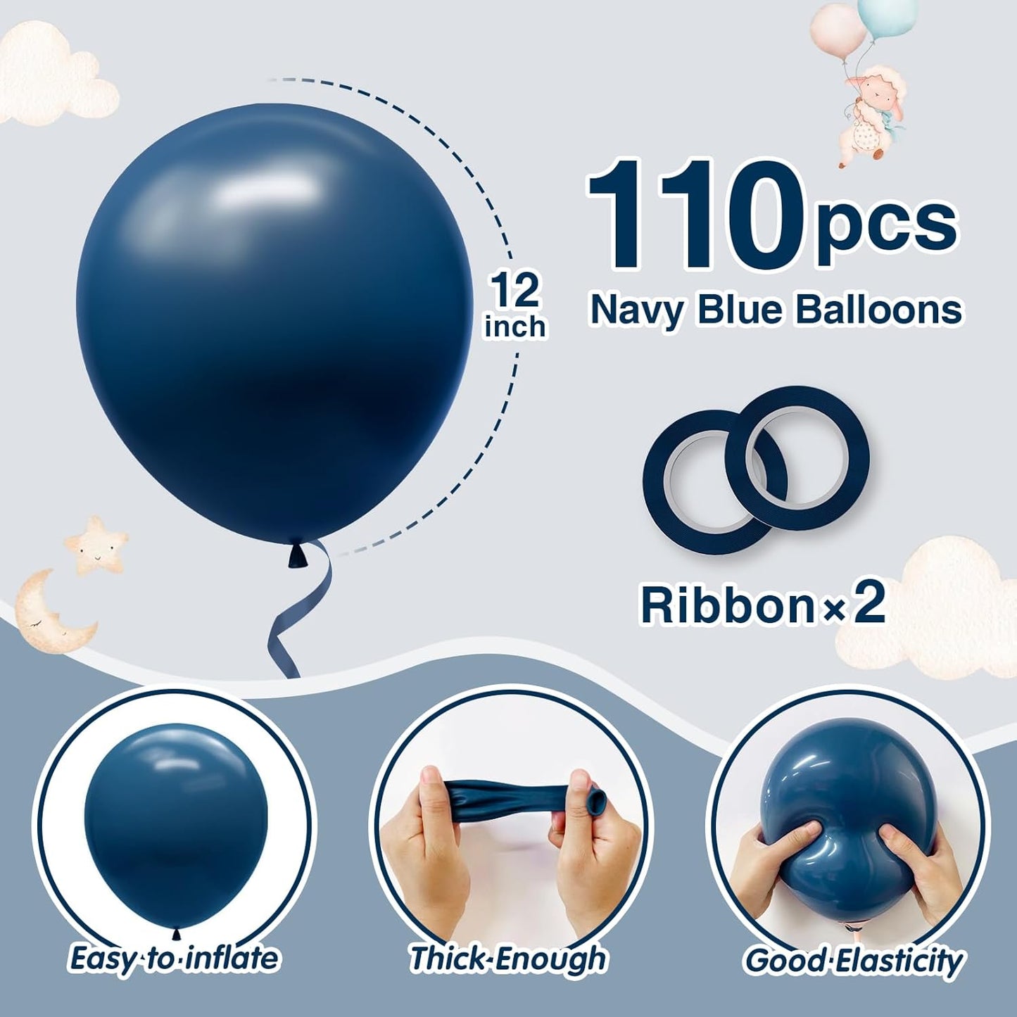 110pcs Navy Blue Balloons 12 Inch Blue Latex Balloon Garland Arch Kit for Birthday Baby Shower Anniversary Graduation Wedding Party Decorations