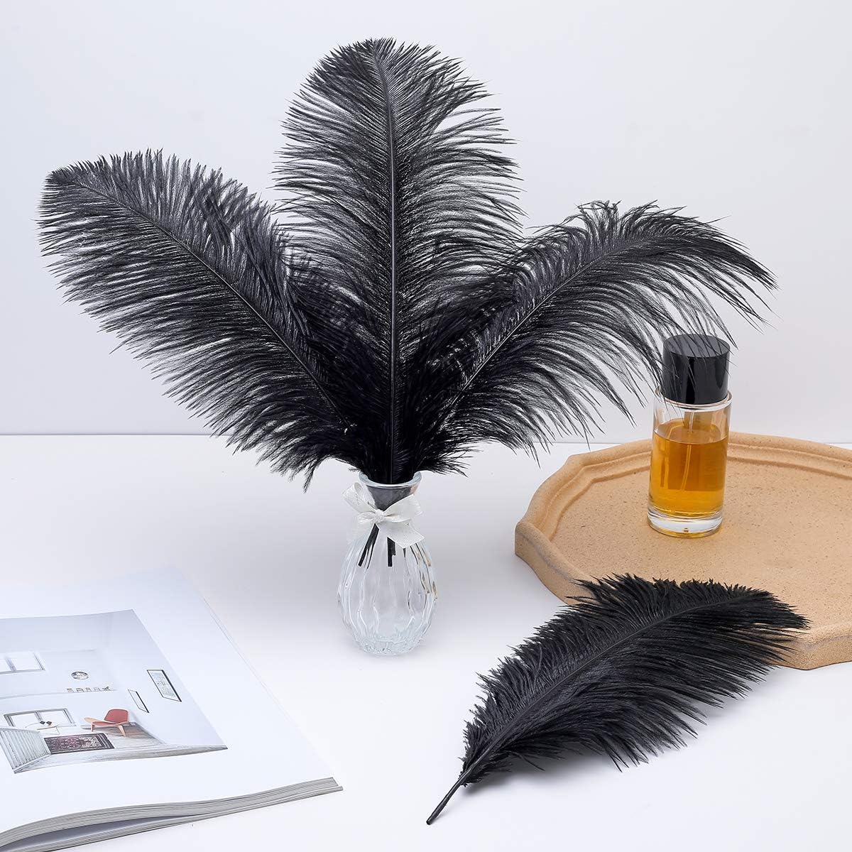 Ballinger Black Large Ostrich Feathers - 12Pcs 14-16inch Large Feathers for Vase, Wedding Party Centerpieces and Halloween Home Decor