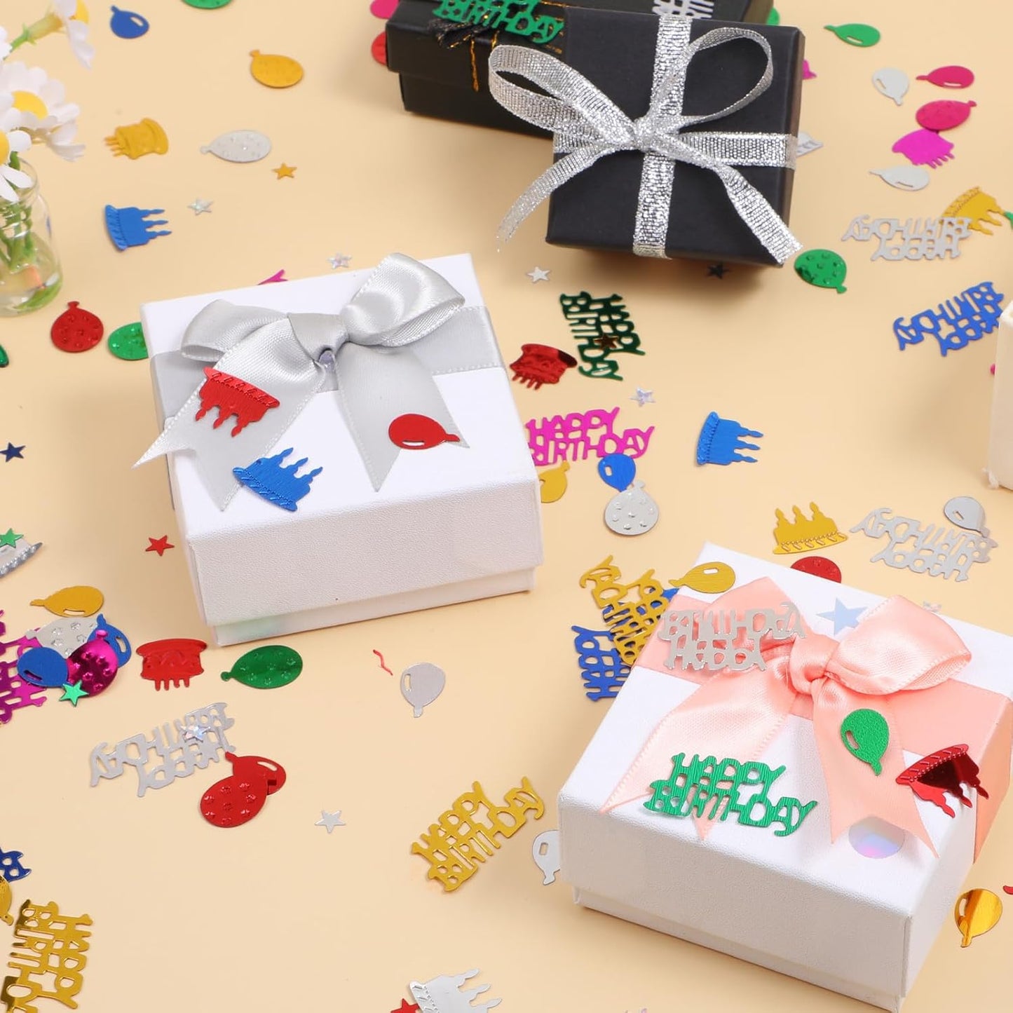 Happy Birthday Confetti Glitter Metallic Foil Table Confetti Multicolor Birthday Cake Balloon Sprinkles Table Centerpiece for Baby Shower Party Decorations DIY Arts and Crafting