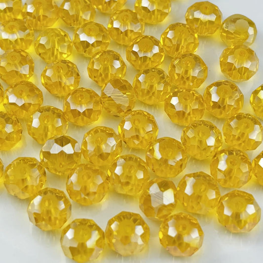 100pcs 8mm Crystal Glass Beads for Crafts Faceted Rondelle Glass Beads for Jewelry Making Crystal Spacer Beads for Necklaces Bracelets Earrings DIY Craft(Gold Yellow AB)