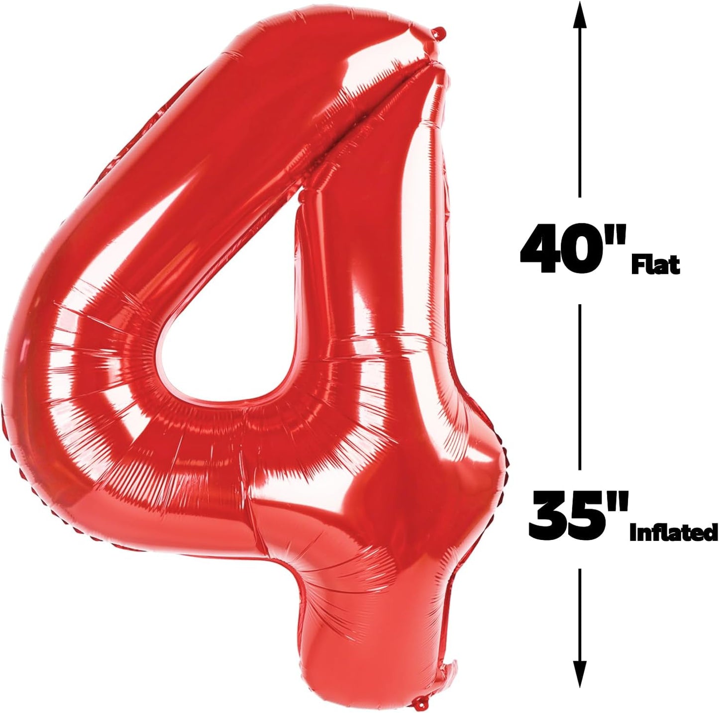 40 Inch Red Large Number 4 Birthday Balloon, Giant Number Four 14 24 34 40 44 Balloons, Foil Mylar Big Balloons for Anniversary Graduation Supplies Decorations