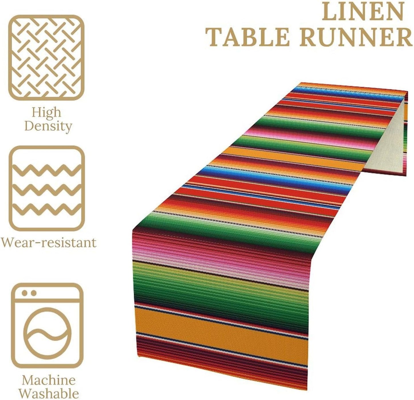 Mexican Table Runner,Colorful Stripe Art Table Runner for Kitchen Dining Table Home Party Decoration 13x120 Inch