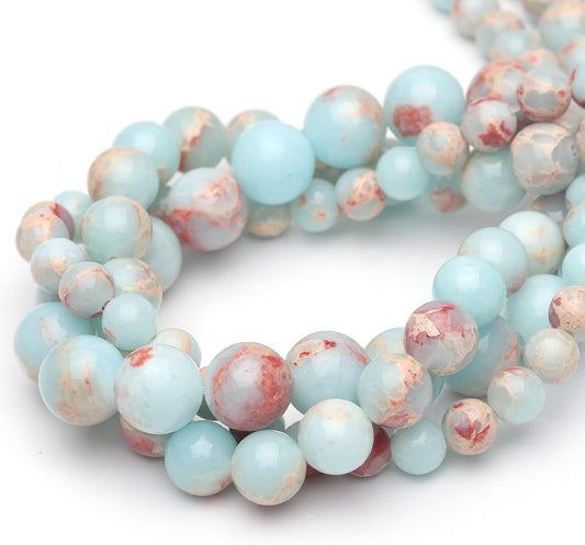 10mm Natural Stone Beads for Jewelry Making,Sky Blue Jasper Polished Smooth Round Gemstone Beads for Bracelet Necklace 15 Inch