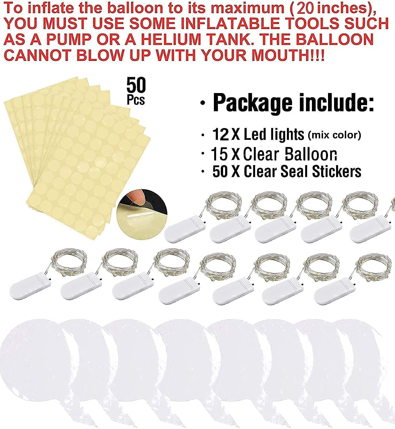 LED Balloons Light Up - Clear, Transparent, Bobo - Party, Birthday, Anniversary, Wedding (Blue, Battery Included)