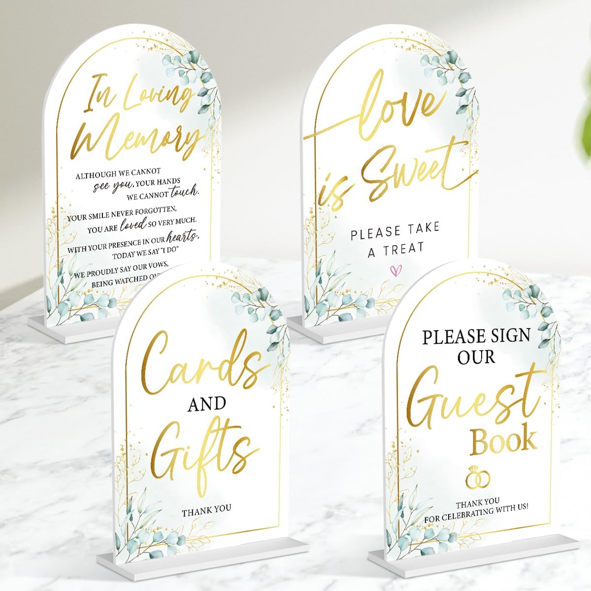 4-Piece Acrylic Wedding Sign Set for Ceremony & Reception - 5x7 Inch White Guest Book, Cards & Gifts, Please Sign Our Guest Book, Please Take One, In Loving Memory - Wedding Decor Bundle