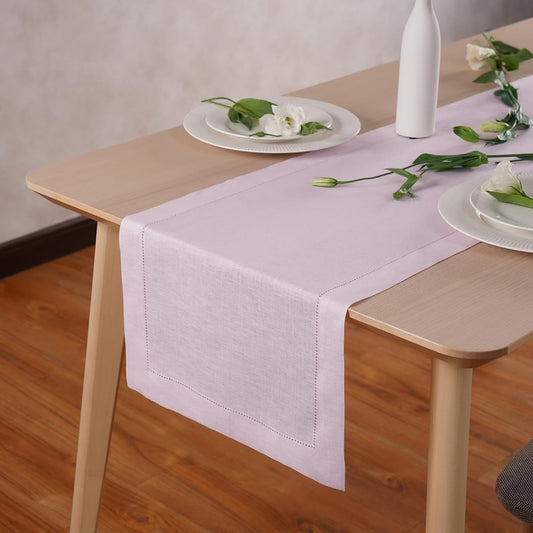 Linen Table Runner 72 inches Long – 100% Pure Linen Pink Hemstitch Table Runner 14 x 72 Inch for Dining, Spring, Summer, Wedding Decorations, Gift – Elara