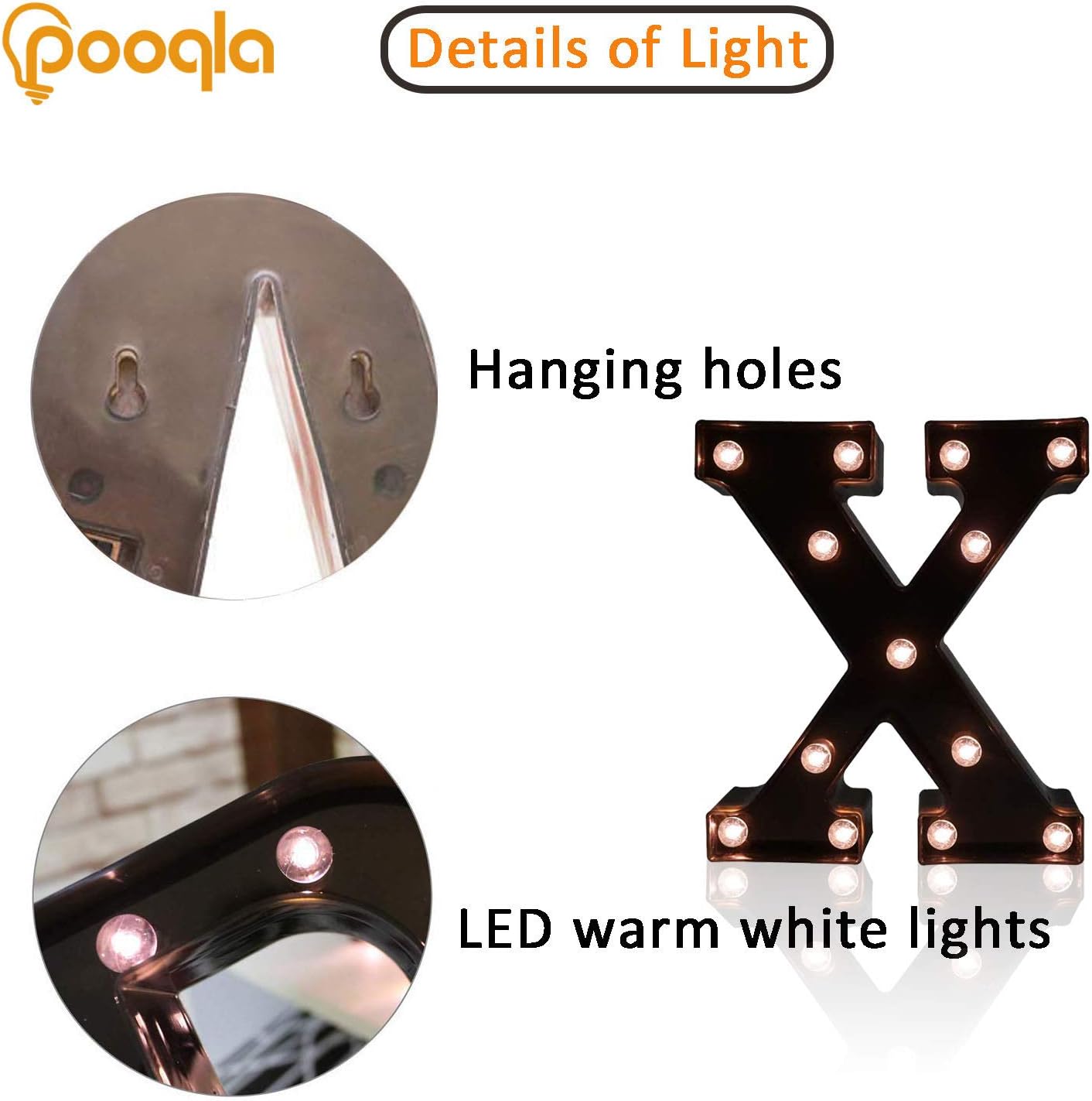 Decorative LED Illuminated Letter Marquee Sign - Alphabet Marquee Letters with Lights For Wedding Birthday Party Christmas Night Light Lamp Home Bar Decoration X, Black