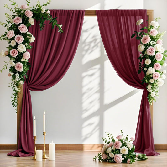MLMW Christmas Wedding Arch Draping Fabric 1 Panel 29" x 20Ft Burgundy Sheer Wedding Arch Backdrop Drapes Outdoor Curtain for Ceremony Party Background Ceiling Decor