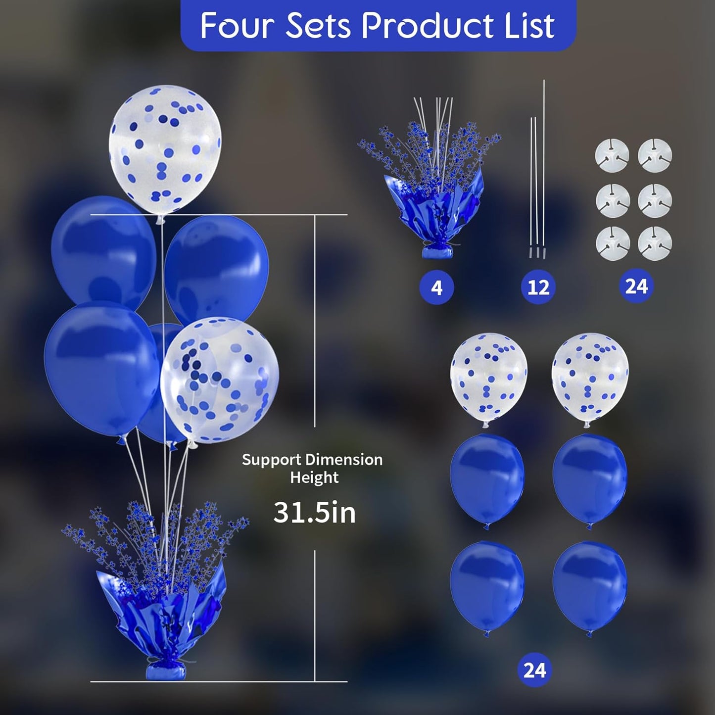 4 Set Blue Balloon Table Centerpieces for Birthday Parties, Balloon Stand Kit with Blue Balloons for Table Decoration