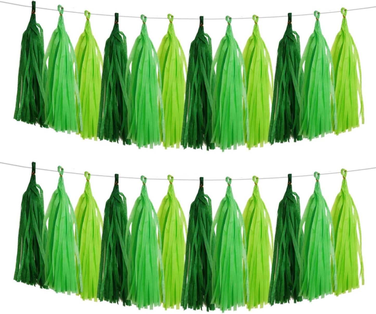 GAKA Dark Green and Light Green Tissue Paper Tassel(3 Colors),Paper Tassel Garland Banner for Jungle Birthday Party Decor Supplies,15 PC
