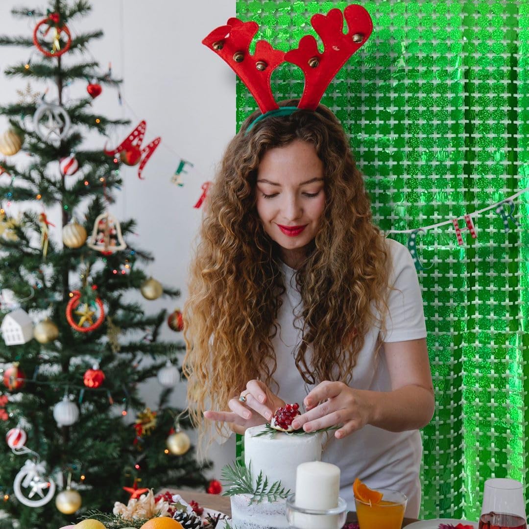 Square Tinsel Curtain Party Backdrop - 5pcs Glitter Foil Fringe Curtain Party Decor Green Photo Booth Backdrop Streamers for Halloween, Christmas, Birthday, Graduation, Wedding Party Decorations