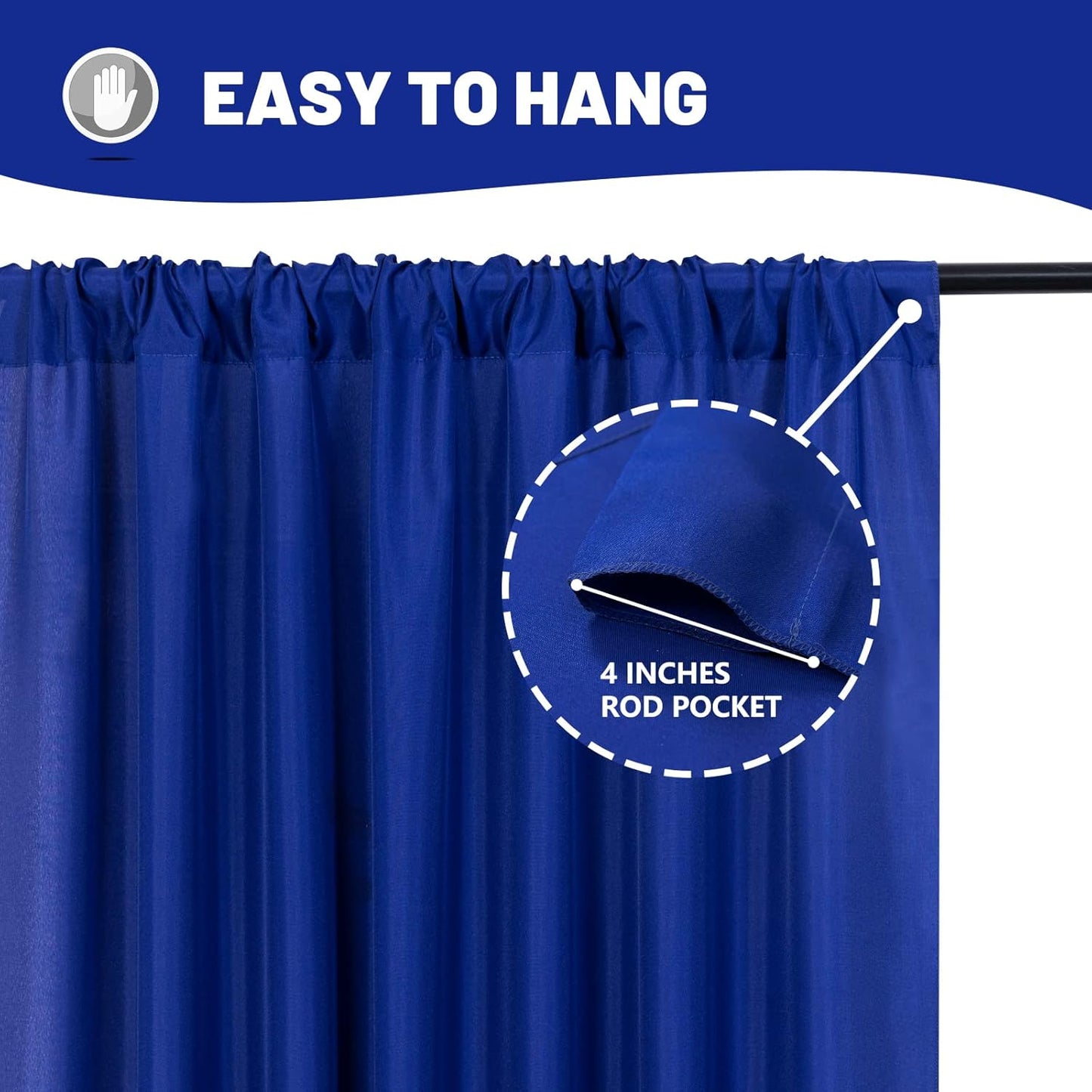 10ft x 8ft Royal Blue Backdrop Curtains for Party Stage Wedding Ceremony Light Filtering Curtains Photography Backdrop for Baby Showers Rod Pocket Home Sliding Door Decoration, 5ft x 8ft, 2 Panels