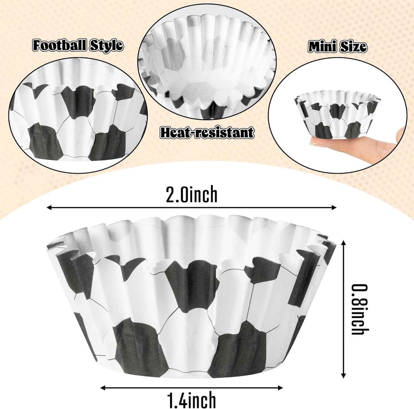 COcnny Soccer Mini Cupcake Liners - 600pcs Football Mini Baking Cups Muffin Cupcakes Wrappers for Boys Teens Birthday, Sport Theme Cake Wrap Making Supplies for Celebration Holiday Baby Shower Party