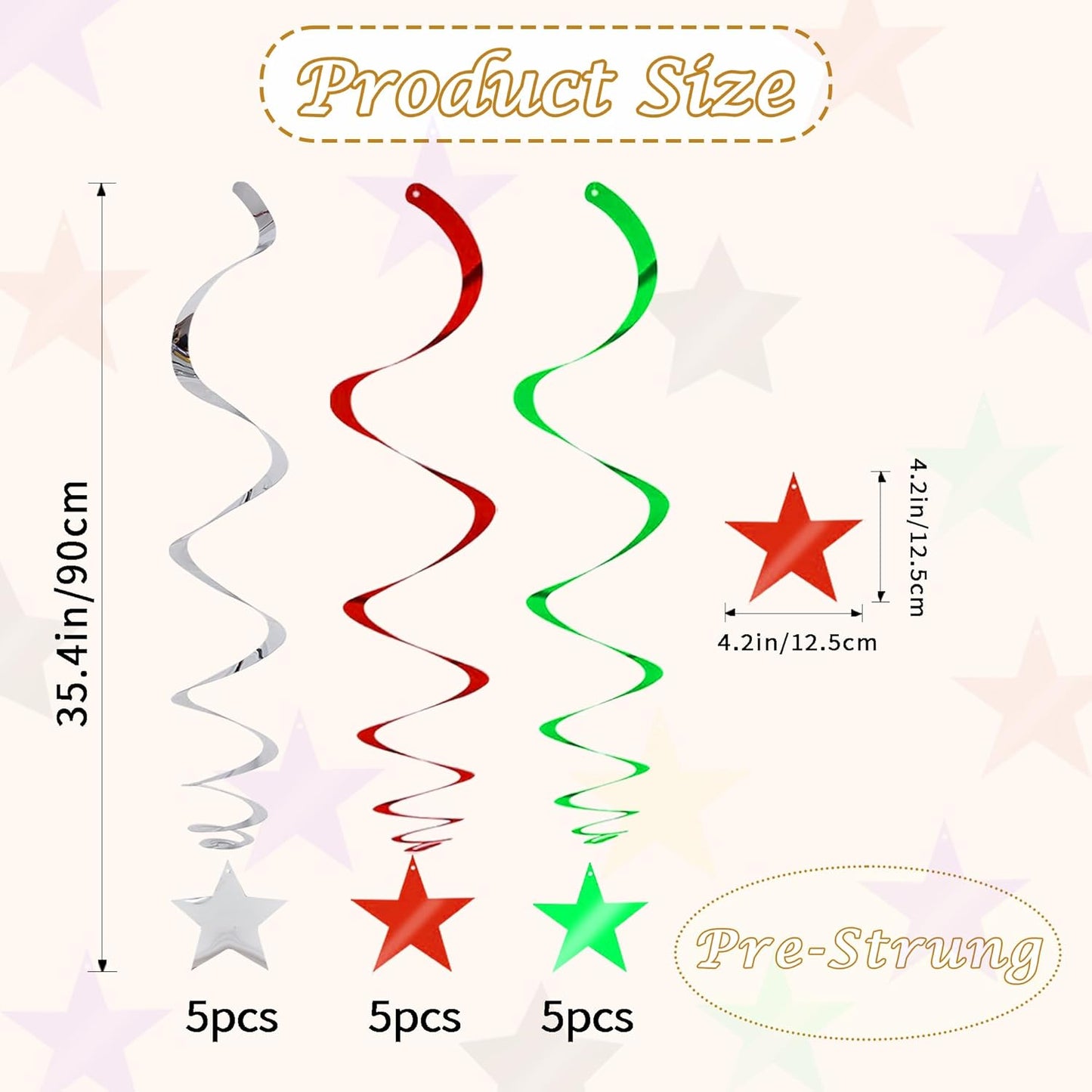 BEISHIDA Green Silver Star Hanging Swirl Decorations, Birthday Hanging Party Supplies for Christmas Wedding Baby Shower Birthday Decorations,Pack of 15