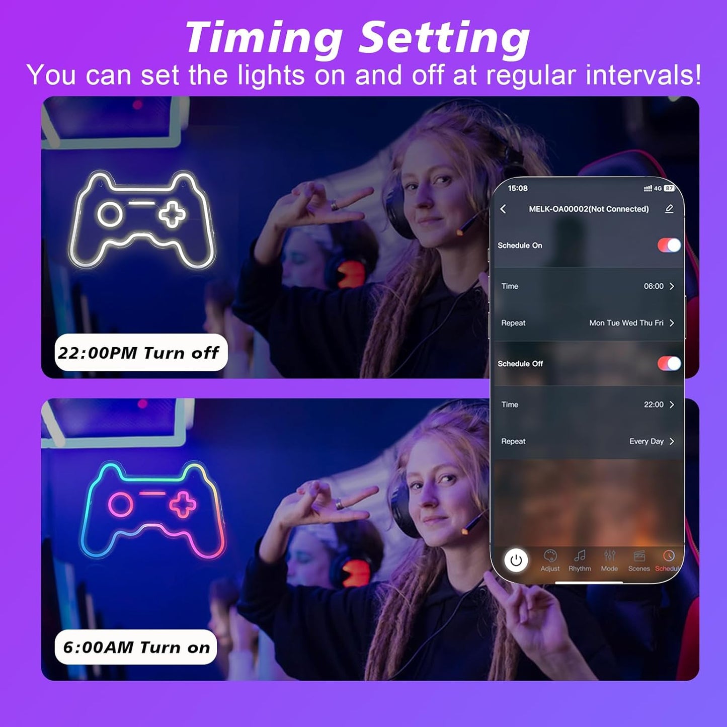 Ineonlife Gamer Neon Sign, Dream Colorful Game Controller Neon Light for Wall, Game Room Decor, USB Powered Gaming Neon Signs with Remote Control Gift for Boys Bedroom