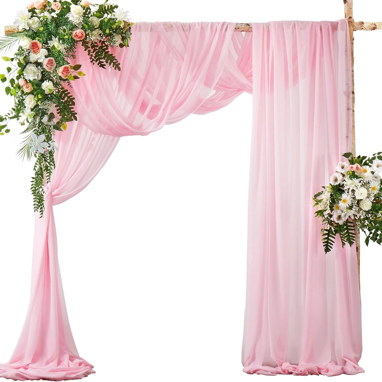 SiinvdaBZX 2 Panels Wedding Arch Draping Fabric 30" x 20Ft Pink Sheer Chiffon Fabric Outdoor Extra Long Decorative Drapery Fabric for Party Ceremony Ceiling Curtain Backdrop