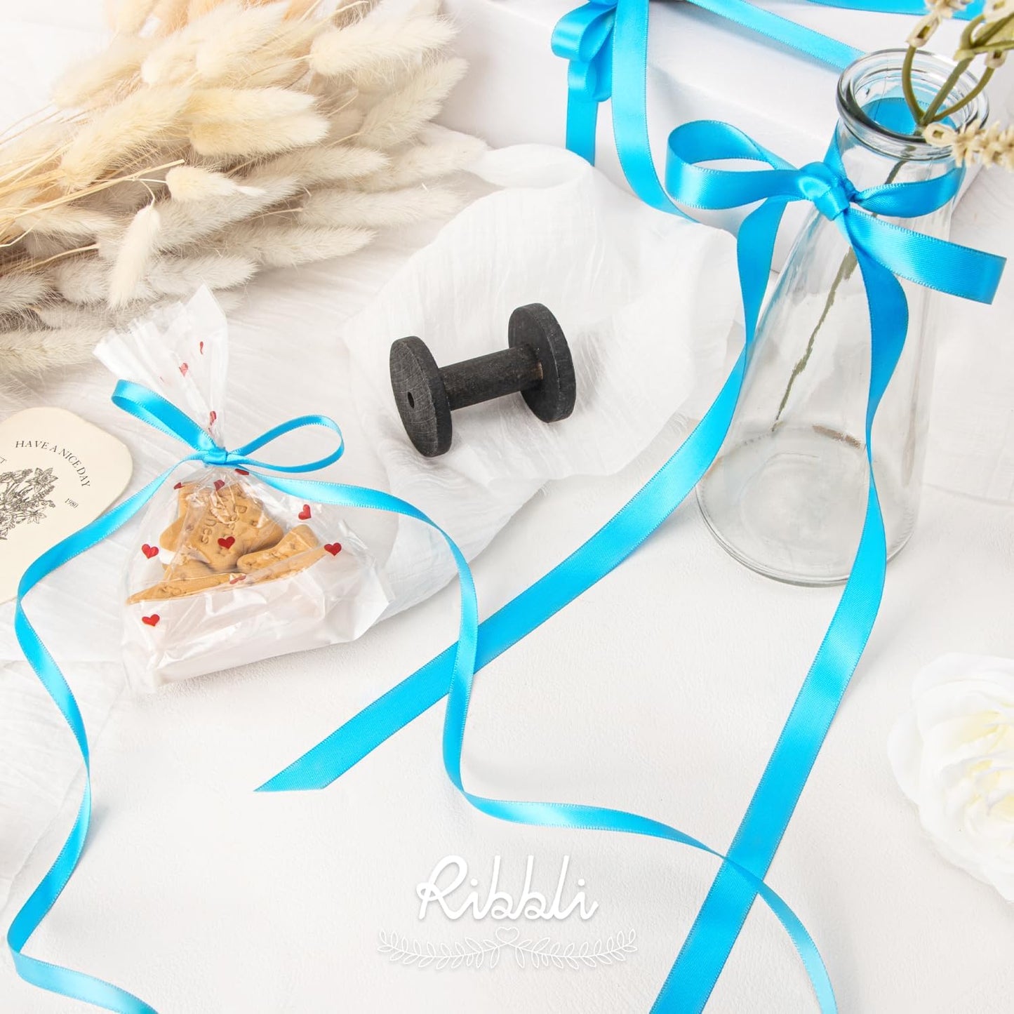 Ribbli Turquoise Blue Double Faced Satin Ribbon,1/4” x Continuous 25 Yards,Use for Bows Bouquet,Gift Wrapping,Wedding Cards Decorating