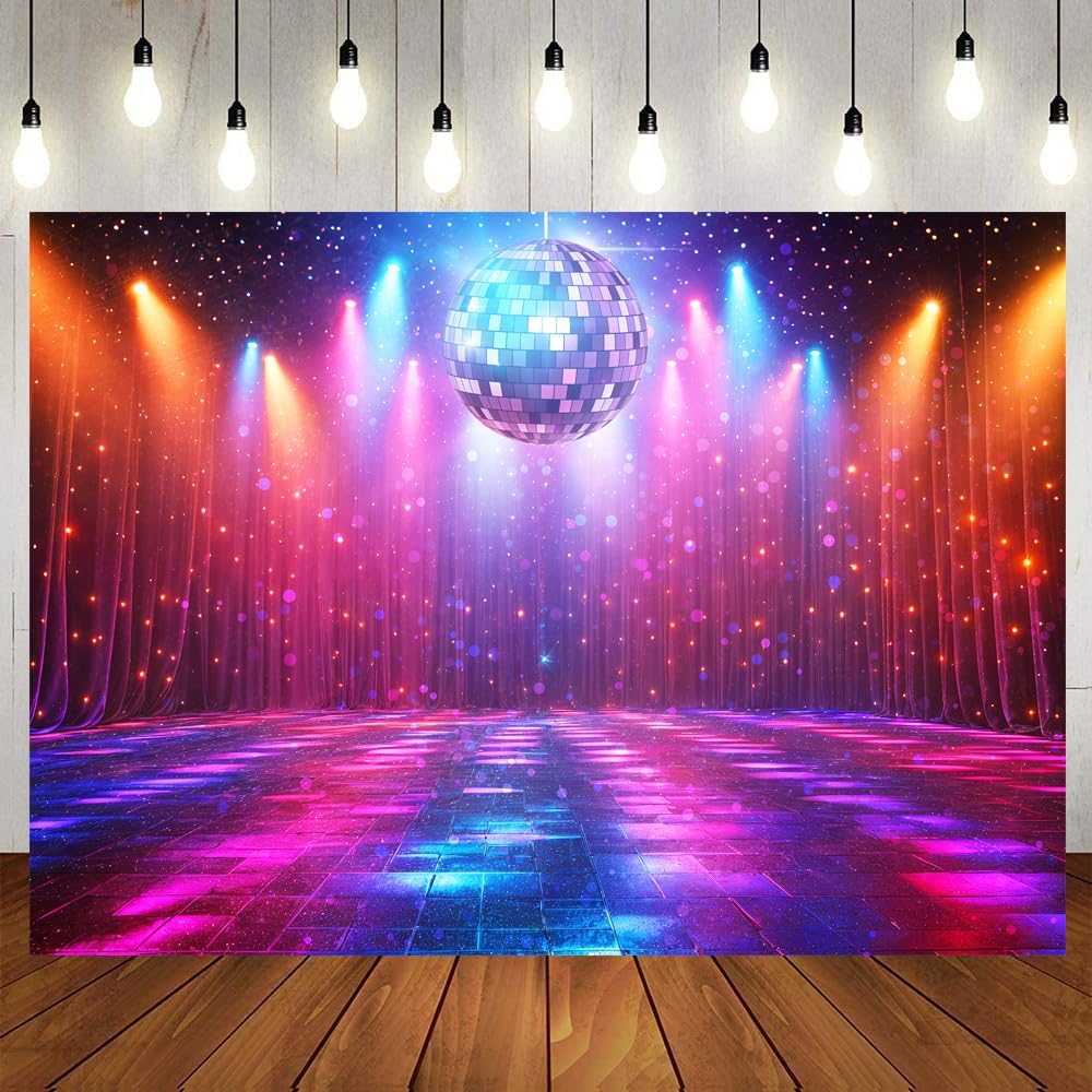 Disco Decorations Backdrop, Retro Glow Party 70s 80s 90s Theme Stage Dance Background Disco Party Decoration, Polyester Banner PartyBackdrop for Birthday Prom Portrait Photo Props 6x4ft