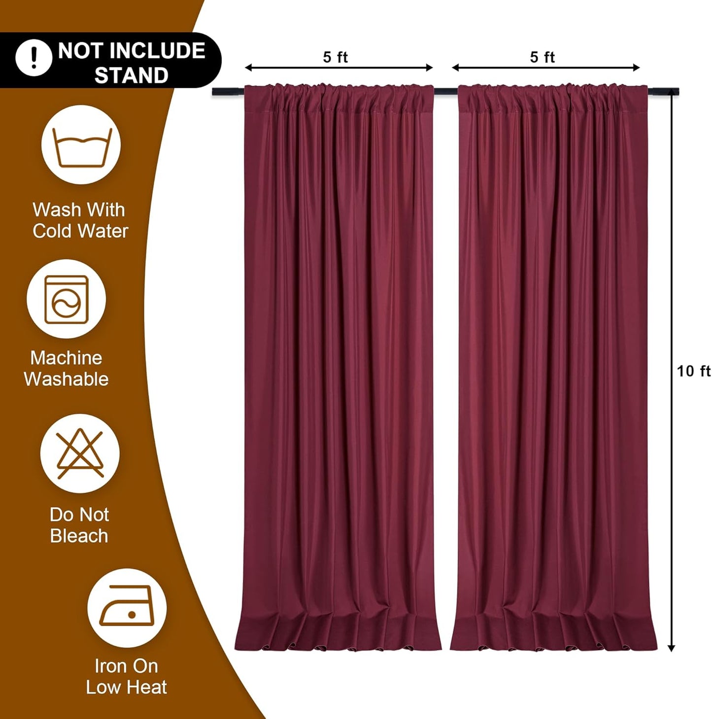 DWCN 10x10 FT Burgundy Backdrop Curtains for Parties, Photography Backdrop Drapes with Rod Pockets for Wedding Decorations Stage Birthday Family Gatherings, 2 Panels 5ft x 10ft