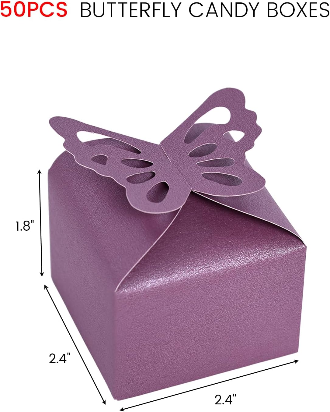 VGOODALL 50PCS Party Favor Boxes, 2.4" x 2.4" x 1.8" 3D Butterfly Candy Boxes Purple Baby Shower Favors for Wedding Birthday Party Gift