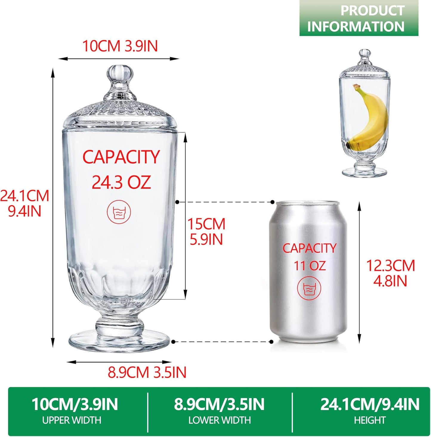 2 Pack 24oz Clear Glass Candy Jars with Lids Glass Decorative Storage Jar for Candy Buffet, Wedding Favors, Baby Shower, Party Decor, DIY Crafts