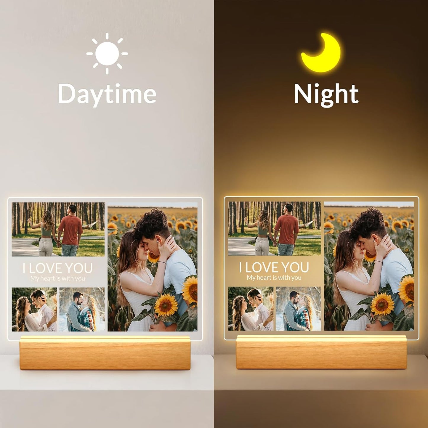 Personalized Anniversary Birthday Gifts for Women & Men, Custom Picture Frames with Photo, Personalized Photo Frame with Night Light, Custom Photo Gifts for Her, Him, Couple, Boyfriend, Girlfriend