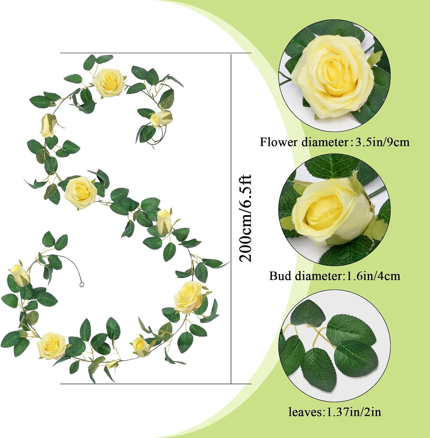 U'Artlines 3 Pack Artificial Yellow Rose Vines Floral Garlands Total 19.5 Ft Fake Vine Silk Flower Garland for Indoor Outdoor Home Wedding Arch Garden Wall Decoration