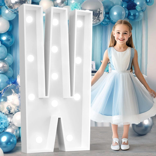 Ledido 4FT Marquee Light Up Letters, Cool White Light Up Letters Large Marquee Letter for Party Decorations, Mosaic Letter W for Balloons, Wedding Birthday Graduation Decor