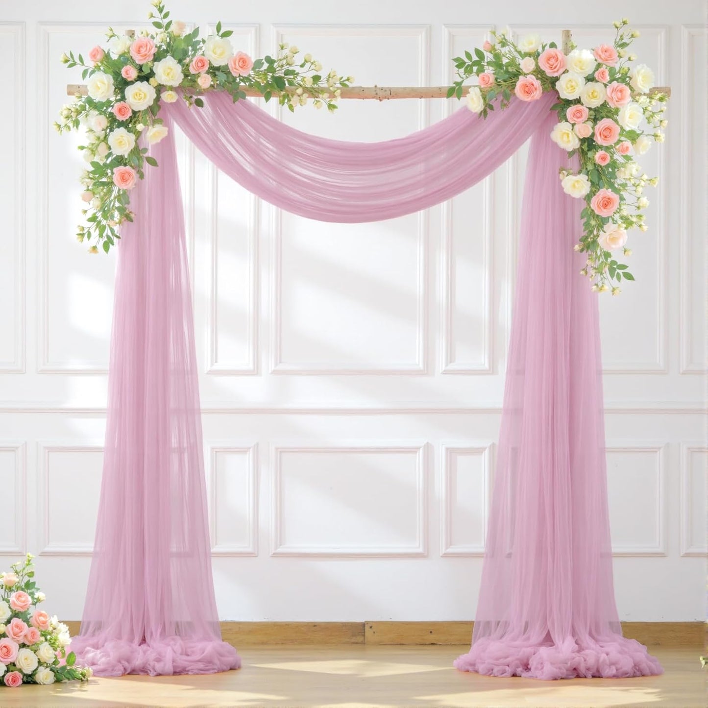 Wedding Arch Draping Fabric Backdrop 2 Panel 60" x 26Ft Dusty Rose Drapes Curtains for Wedding Reception Sheer Tulle Backdrop Curtain for Ceremony Birthday Party Baby Shower Arbor Ceiling Decorations