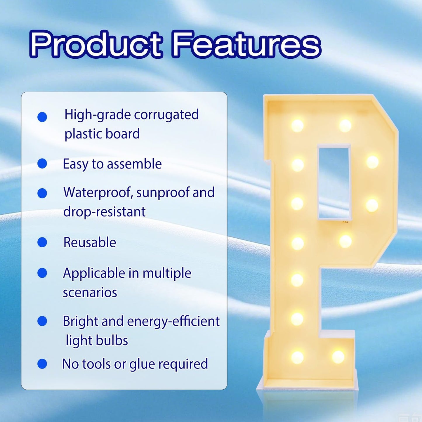 4FT Marquee Plastic Letters P - Light up Letters P Are Made from Corrugated Plastic Board - Quick Assembly Without Tools, Disassembled Components Can Be Used for Garage Sale Signs, Yard Sale Signs