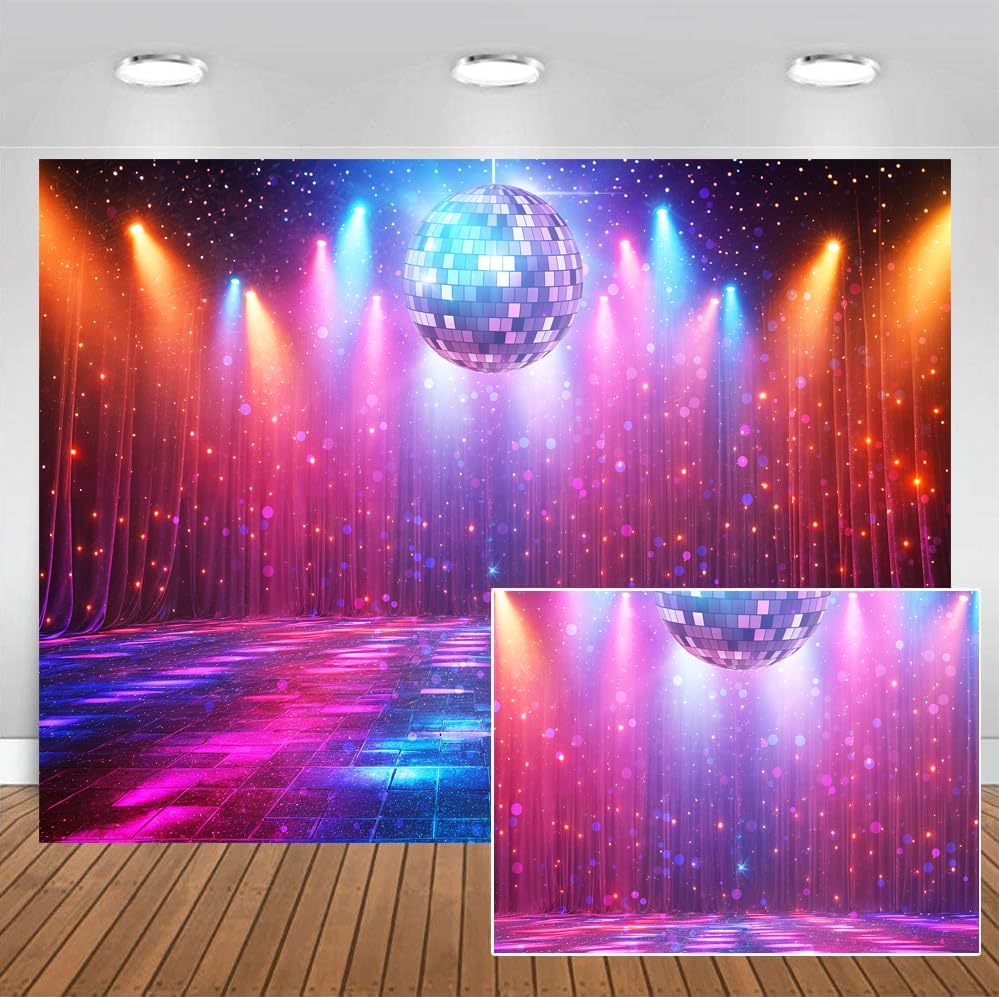 Disco Decorations Backdrop, Retro Glow Party 70s 80s 90s Theme Stage Dance Background Disco Party Decoration, Polyester Banner PartyBackdrop for Birthday Prom Portrait Photo Props 5x3ft