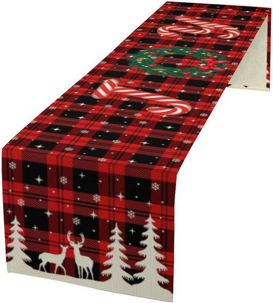 Christmas Table Runner, Red Winter Xmas Holiday Table Cloth Kitchen Dining Table Decoration for Home Party Decor 13x90 Inch