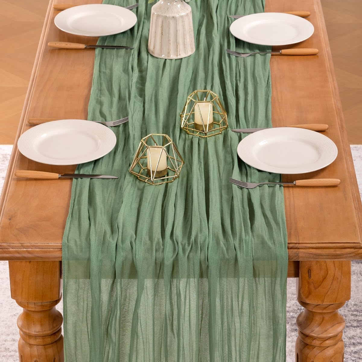 MLMW 2 Pack Sage Green Table Runner Cheesecloth Boho Gauze Rustic Cheese Cloth Table Runner 160 inch Sheer 13.3ft for Wedding Party Baby Bridal Shower Birthday