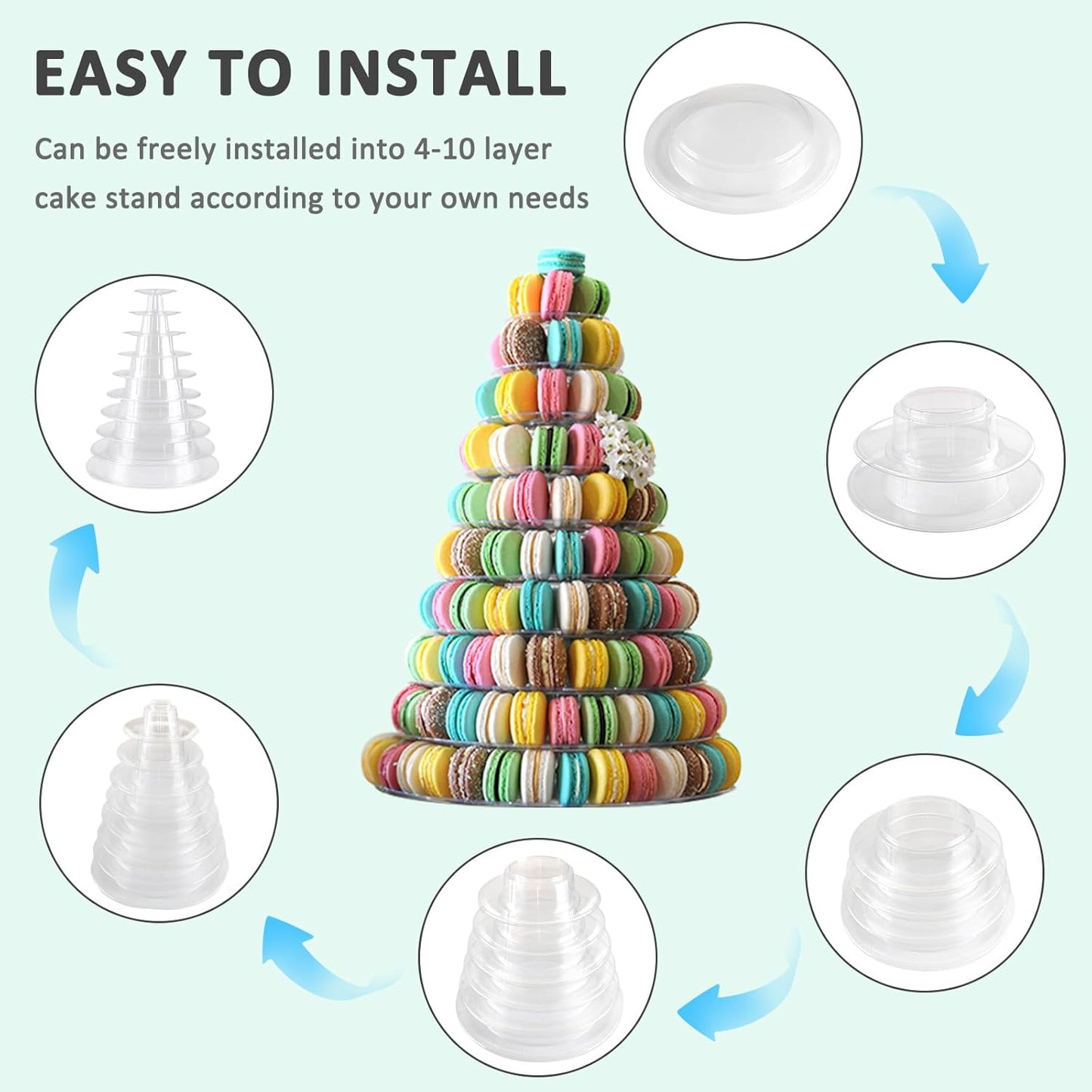 Macaron Tower Stand for Wedding Birthday Party, 4" - 13" Transparent Plastic Round Macaron Tower Display Stand Cupcake Cake Holder for Baby Shower Party Decor (10- Tiers)