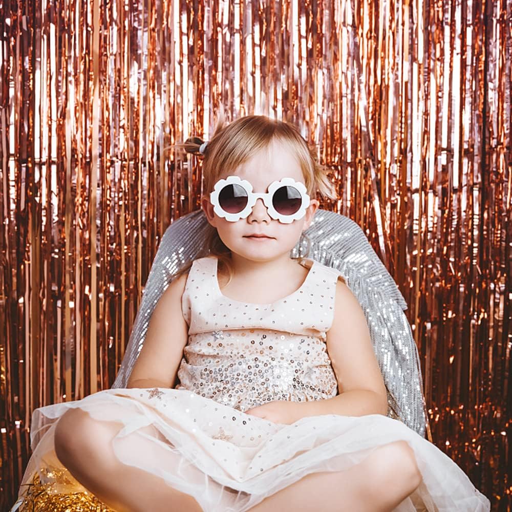 5 Pack Foil Curtain Backdrop Rose Gold Metallic Tinsel Foil Fringe Curtains Photo Booth Props for Birthday Wedding Engagement Baby Shower Bachelorette Christmas Holiday Celebration Party Decorations