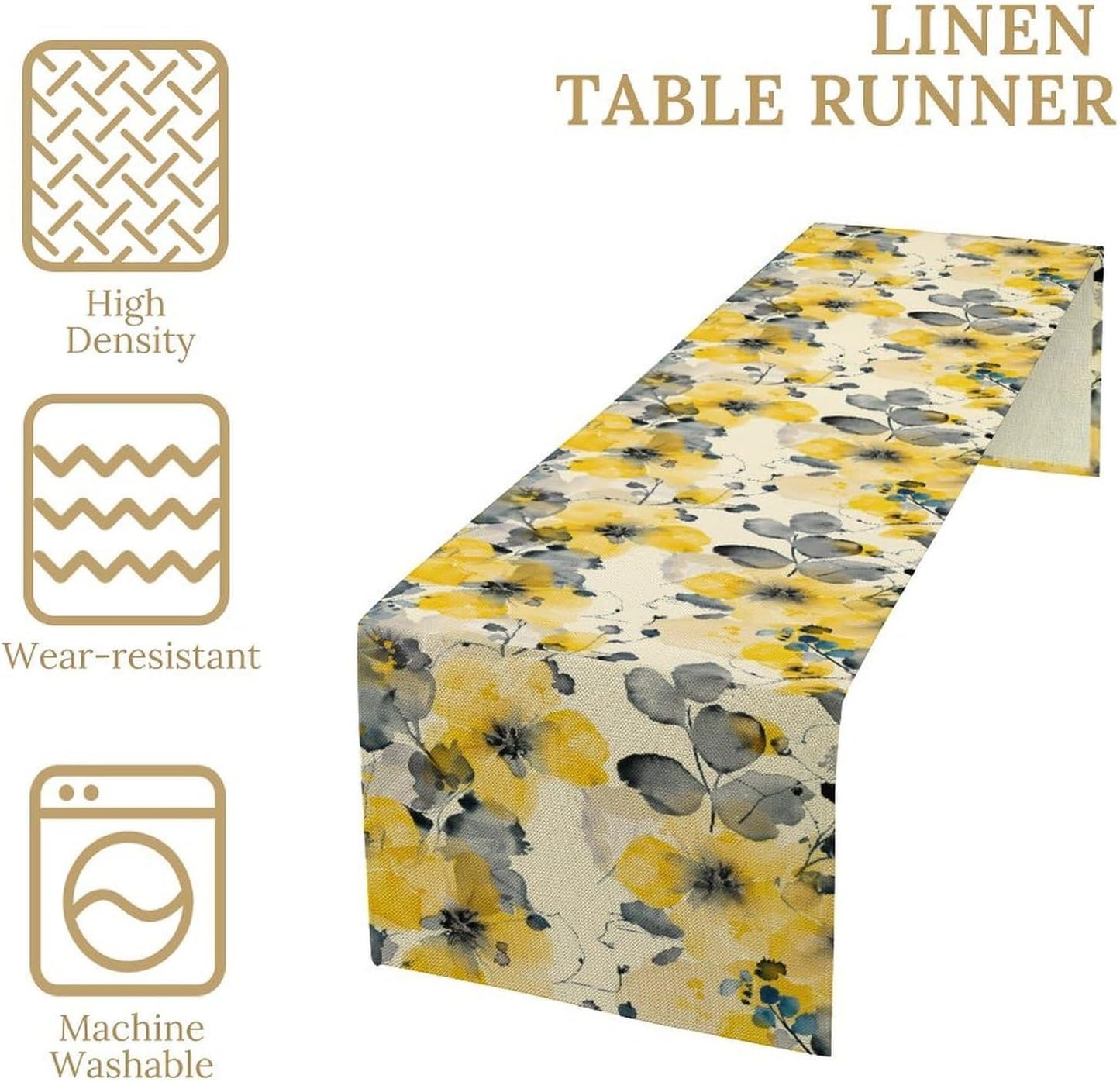 Floral Table Runner,Yellow Flowers Spring Print Table Cloth Kitchen Dining Table Home Party Decoration 13x120 Inch