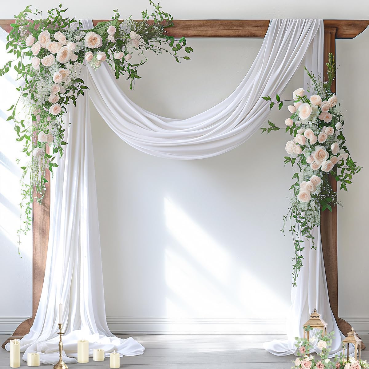 Socomi Wedding Arch Draping Fabric 2 Panels 29" x 19Ft White Sheer Chiffon Curtain Drapes 6 Yards for Wedding Ceremony Birthday Party Decoration