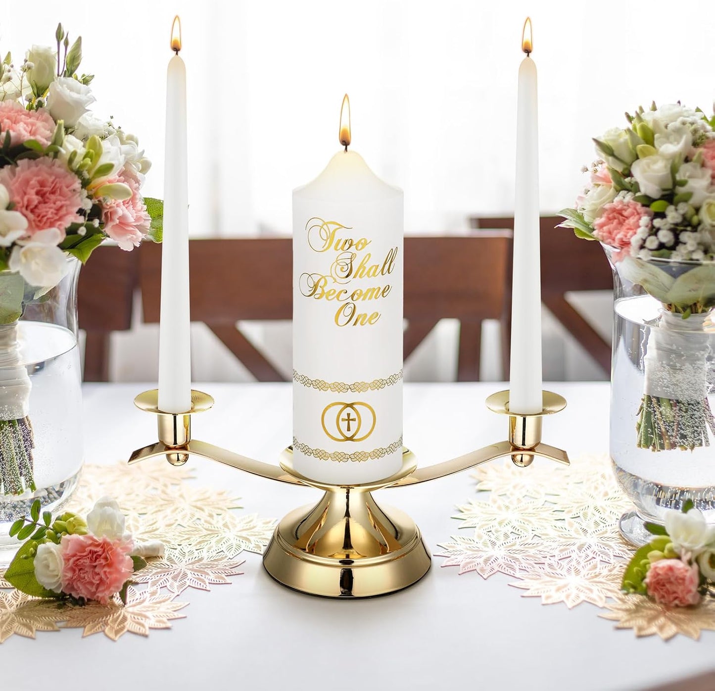 Irenare Unity Candles with Holder for Wedding Ceremony Wedding Decortions Accessories Glass Candle Holder Pillar Candle for Formal Events Church(Elegant)