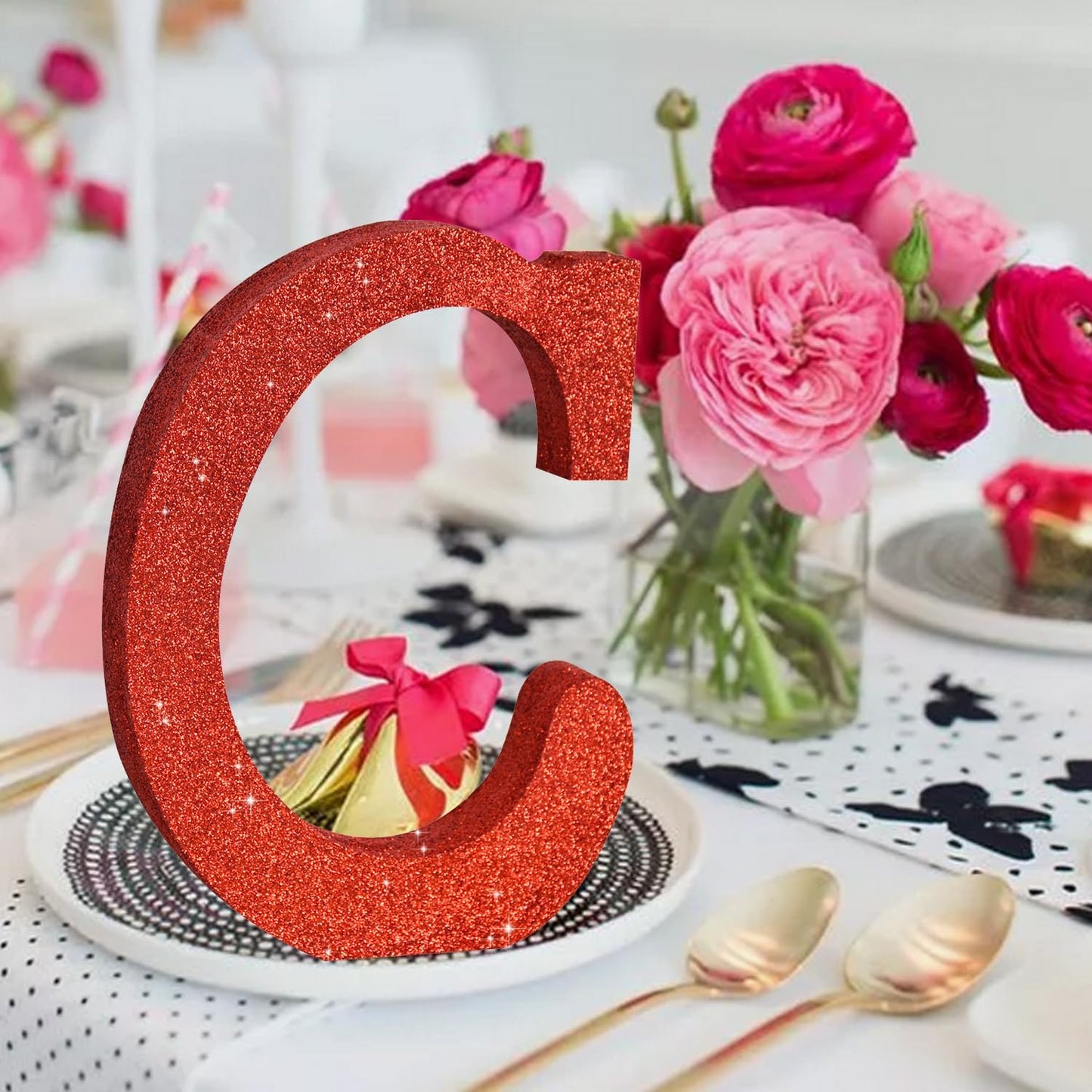 TONIFUL 8 Inch Red Glitter Letter C Table Centerpiece A-Z Red Birthday Party Decorations,Red Alphabet C for Birthday,Chrismas,Graduation,Bridal Shower,Wedding,Anniversary Party Supplies