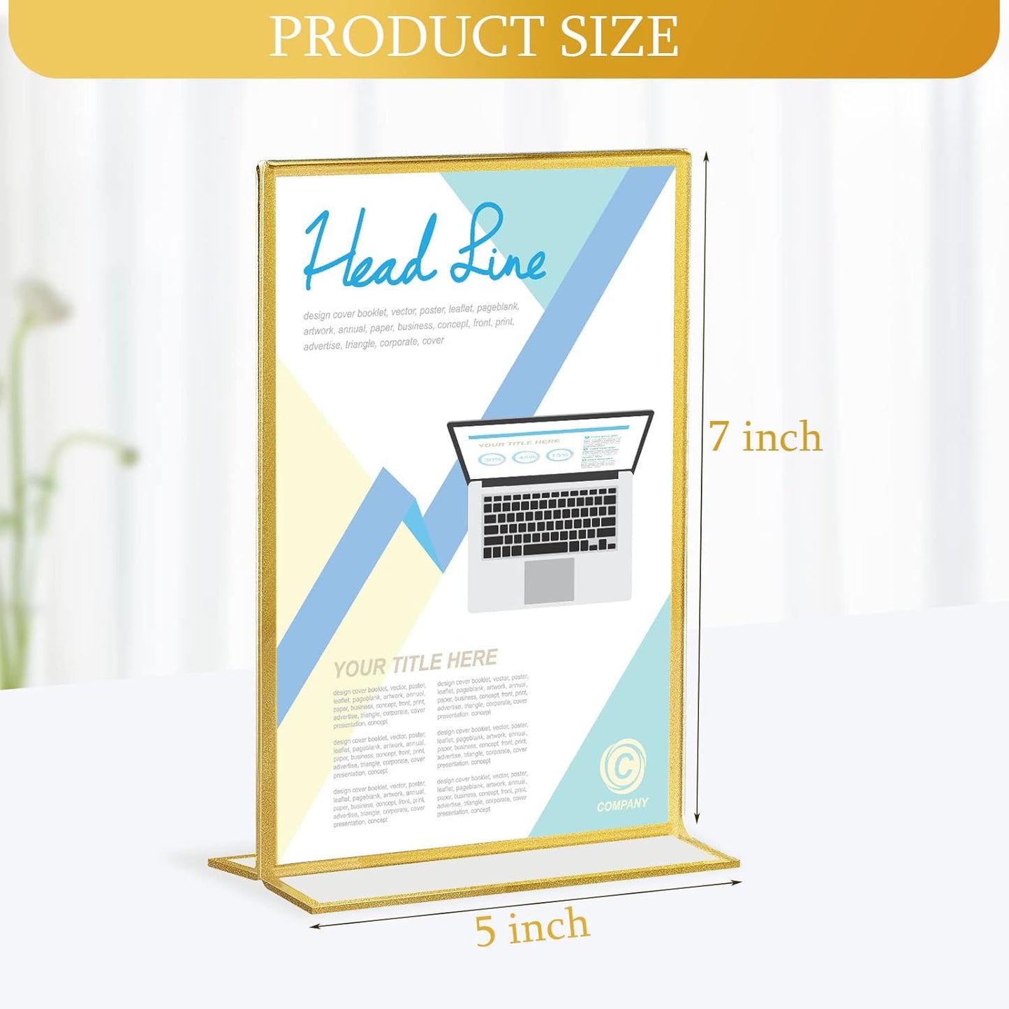 Hoteam 18 Pack Acrylic Sign Holder 5 x 7 Inch Gold Frames Wedding Table Number Holders, Double Sided Picture Frame Clear Display Menu Stand for Home Photo Flyers Wedding Party (Vertical)