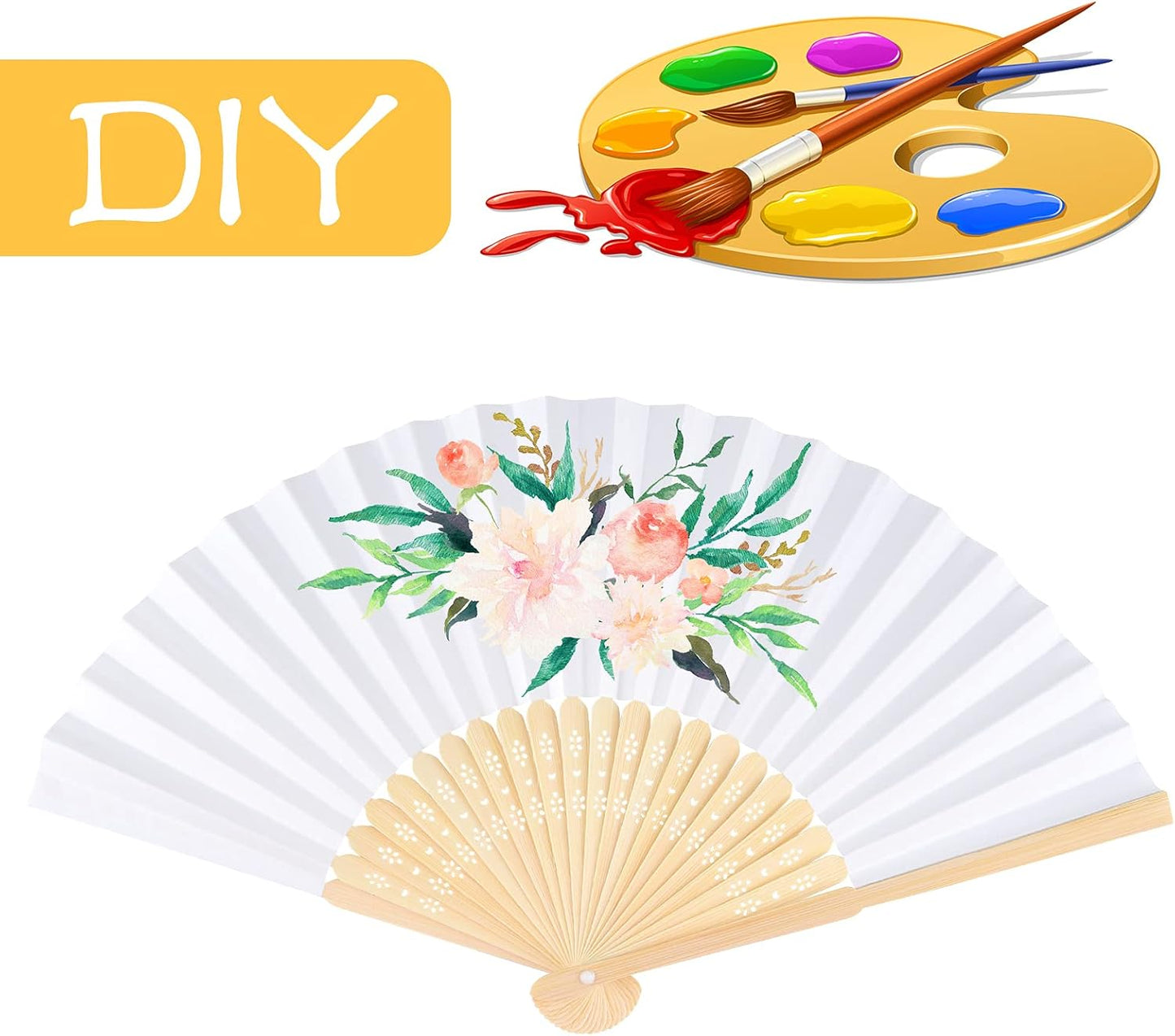 FEPITO 32 Pieces Handheld Paper Fan Paper Folding Fans with Bamboos for Wedding Gift, Party, Home, Multicolor