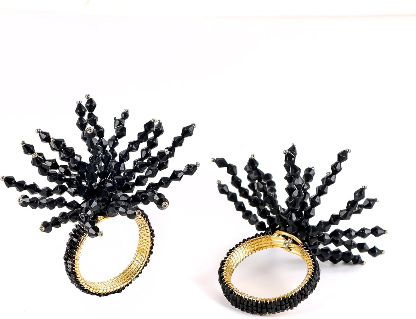 12-Pcs Decorative Napkin Rings - Beaded Serviette Ring Napkin Holders for Summer Beach Wedding Ocean Coastal Nautical Holiday Party Home Table Décor (Black) - CLEENTABLE