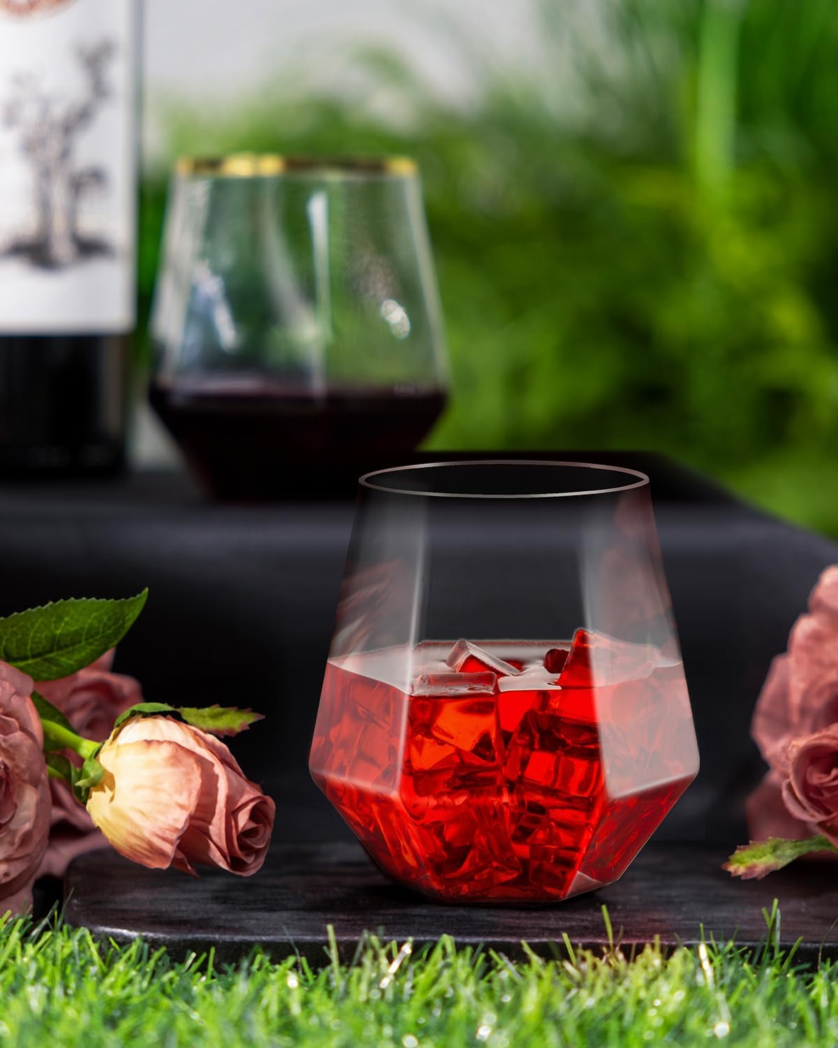 40 PCS Clear 12 Oz Plastic Wine Whiskey Glasses, Diamond Stemless Unbreakable Disposable Wine Glasses for Parties, Ideal for Weddings, Christmas, Halloween,Holidays,pool party,Daily Use