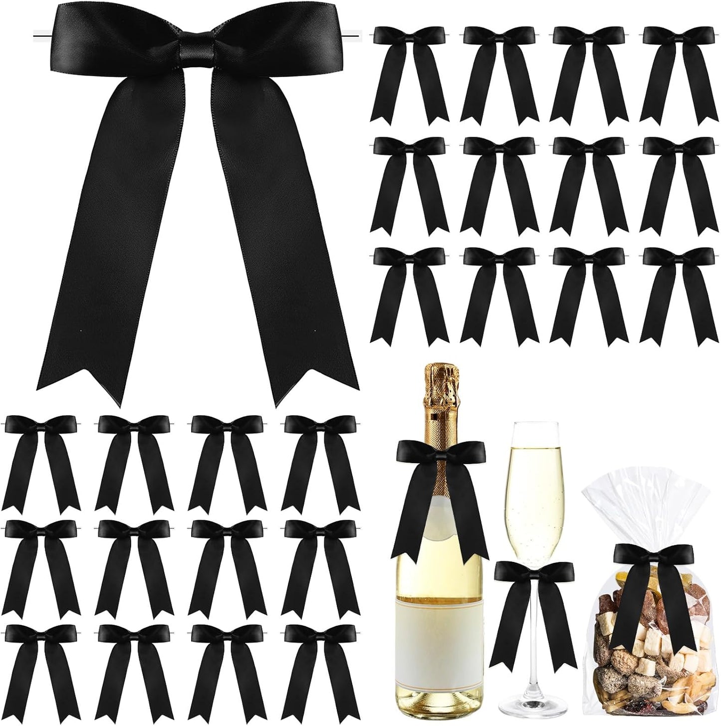 Riceshoot 24 Pcs Satin Ribbon Bow 3.5x5 Inch Twist Tie Bows for Gift Balloon Bag Cake Craft DIY Wedding Birthday Party Decor