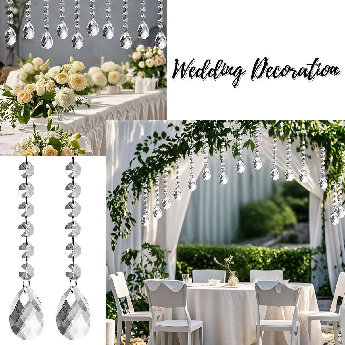 50 Pack Hanging Crystals - Clear Acrylic Prisms Pendant Ornaments for Christmas Tree, Centerpieces, Chandelier, Window & Home Decor, Ideal for Weddings, Parties Decorations (Teardrop)