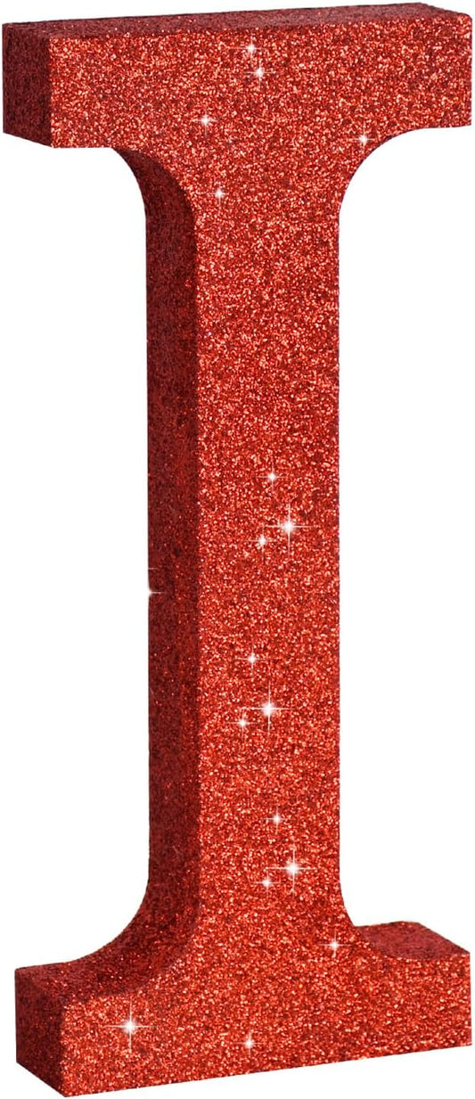 TONIFUL 8 Inch Red Glitter Letter I Table Centerpiece A-Z Red Birthday Party Decorations,Red Alphabet I for Birthday,Chrismas,Graduation,Bridal Shower,Wedding,Anniversary Party Supplies