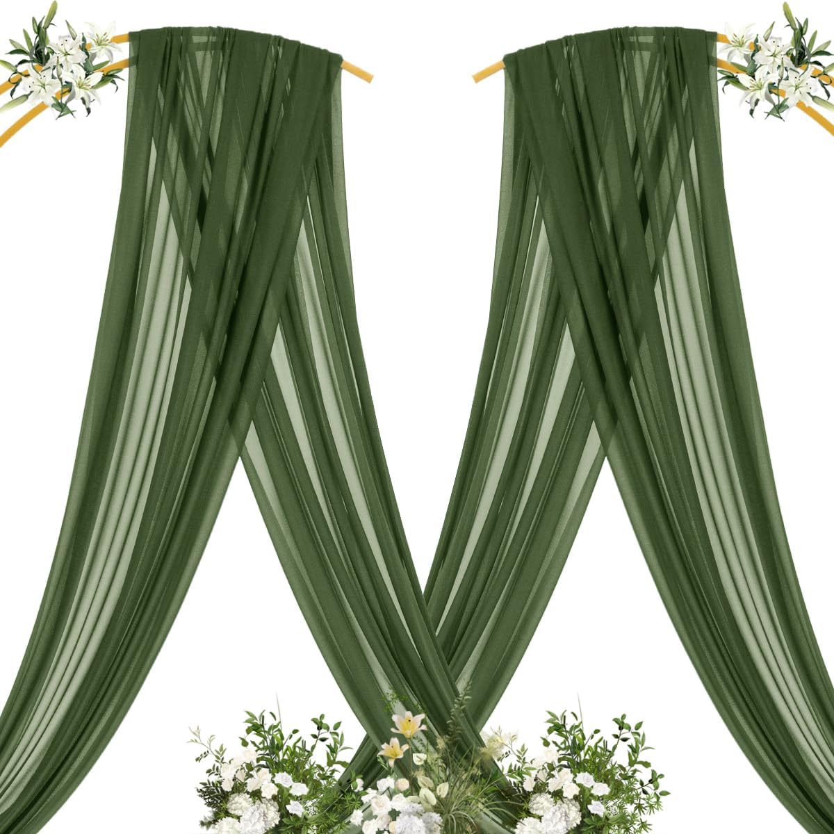 MLMC Olive Green Wedding Arch Draping Fabric 1 Panel 29" x 20 FT Extra Long Gauze Drapes Sheer Backdrop Curtains 6.6 Yards Outdoor Drapery Panels for Wedding Ceremony Party Ceiling Decoration