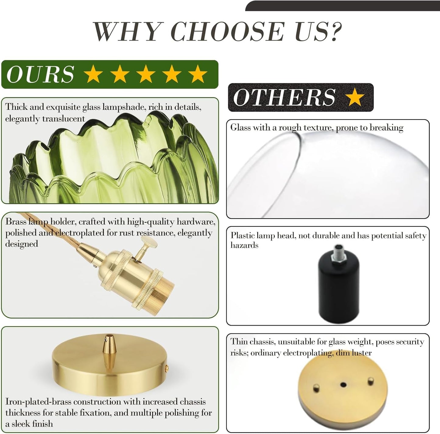 Vintage Gold Rechargeable Pendant Light with 70 Inch Cord and Exquisite Tulip Green Glass Shade for Kitchen Island, Living Room & Dining Room, Ideal Hanging Light for Multiple Spaces