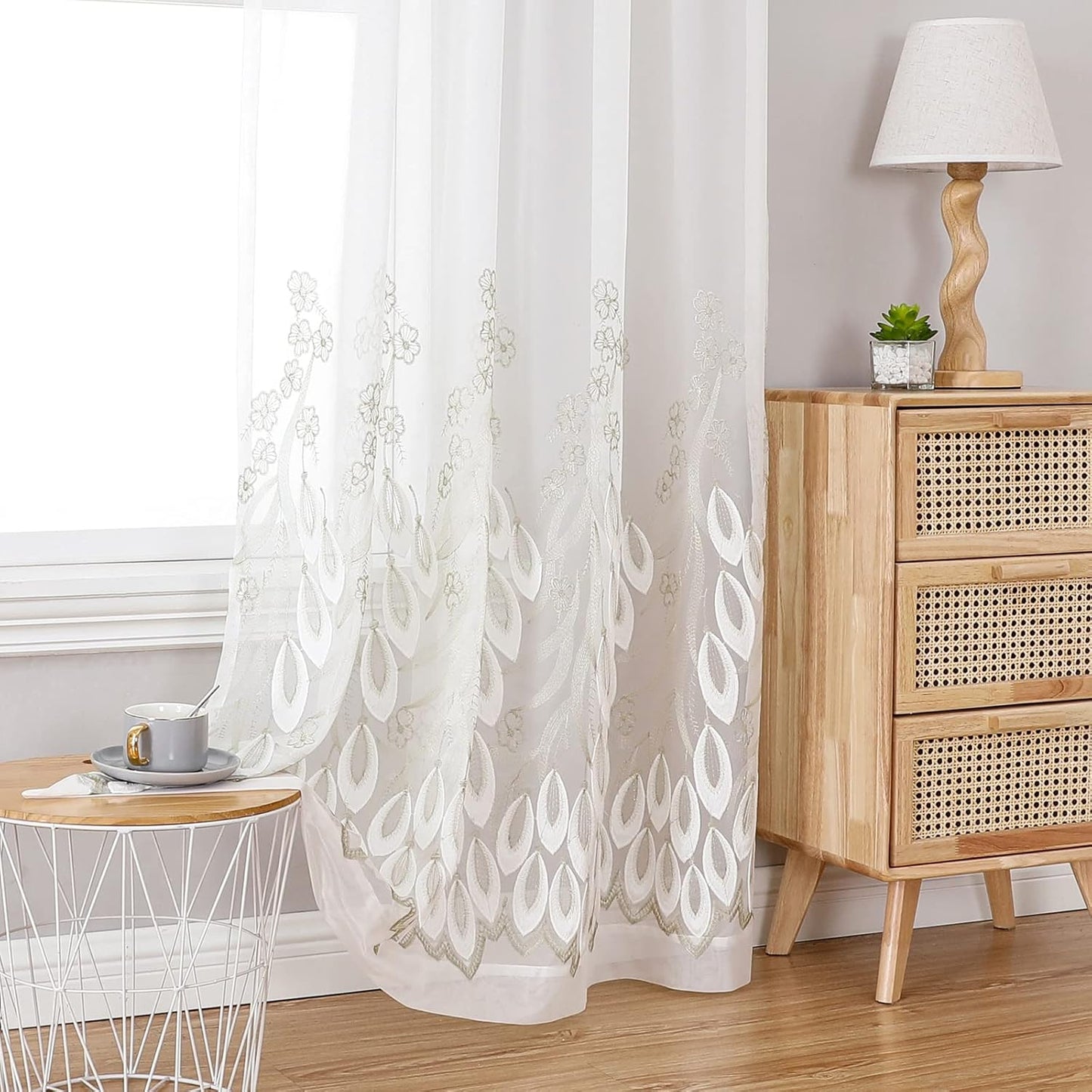 VISIONTEX White Sheer Voile Curtains, Decorative White Embossed Drip Rod Pocket Window Drapes for Home Kitchen, Living Room and Bedroom 54 x 95 Inch, Set of 2 Curtain Panels